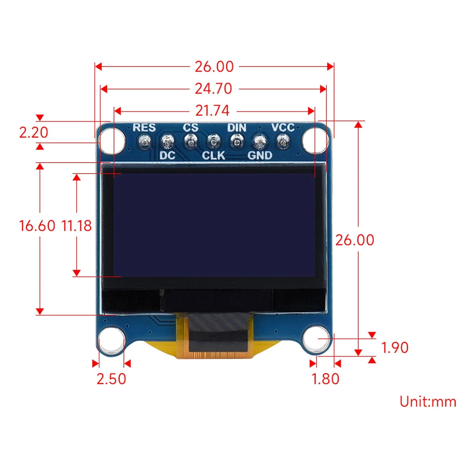 0.96" OLED Display Module - Upper Yellow/Lower Blue (128x64) - Image 5