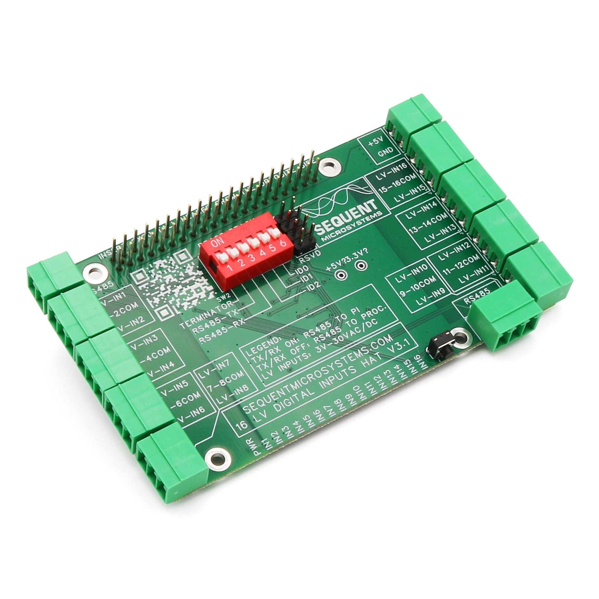 Sixteen LV Digital Inputs 8-Layer Stackable HAT for Raspberry Pi (v3.1) [Discontinued]