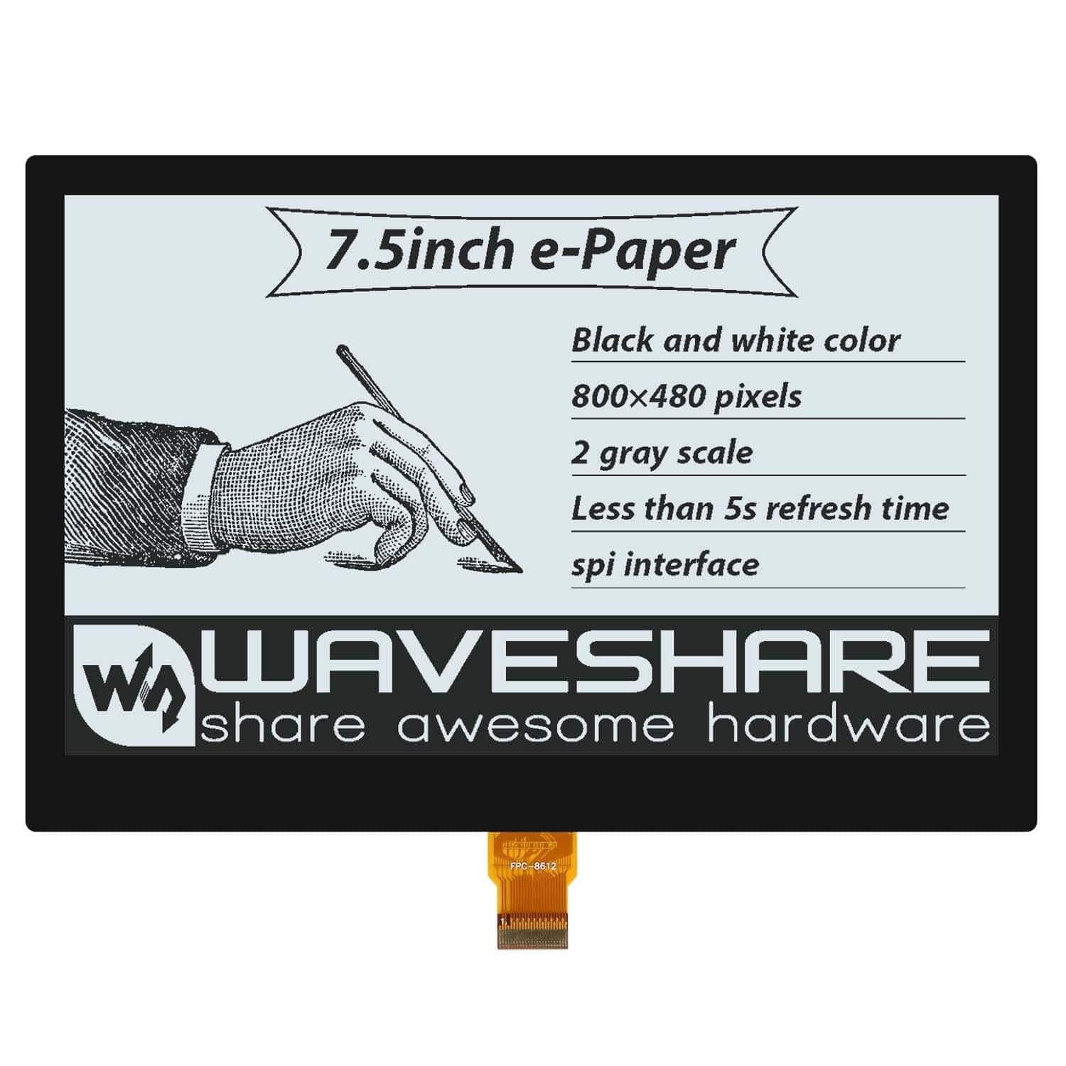 7.5" ePaper Display Raw Panel with Laminated Glass (800x480)