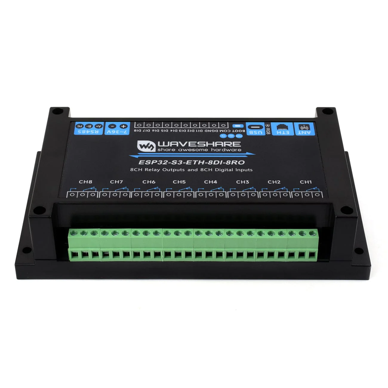 8-Channel ESP32-S3 WiFi Relay Module with RS485 (PoE Option)