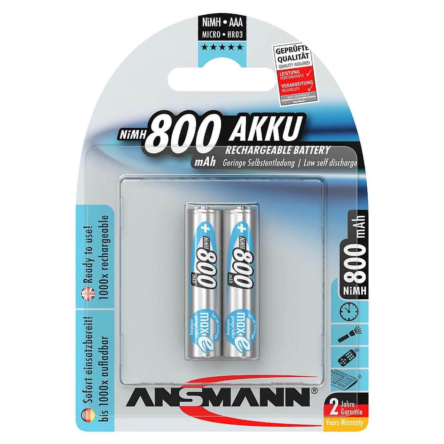 800mAh NiMH Rechargeable AAA Batteries (2-Pack) - Image 2