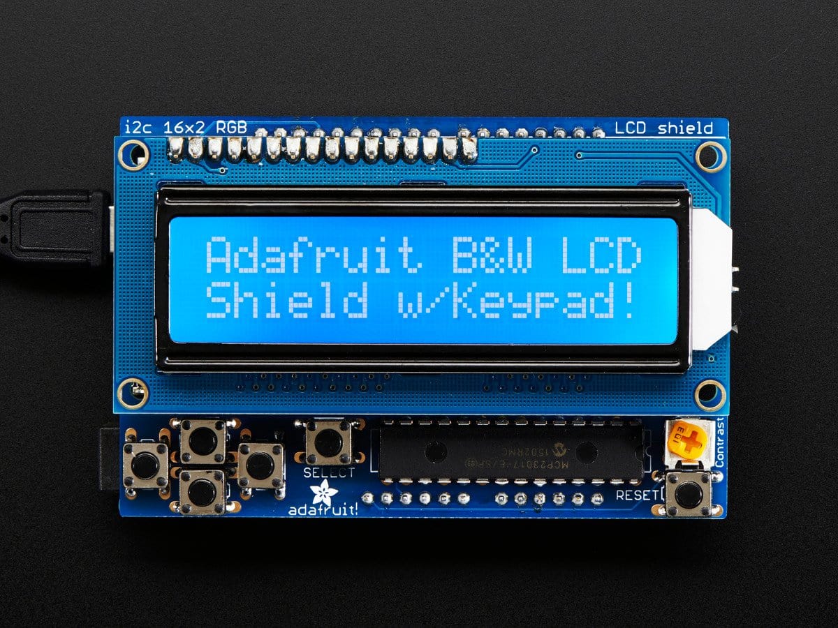 LCD Shield Kit with 16x2 Character Display (Blue & White)