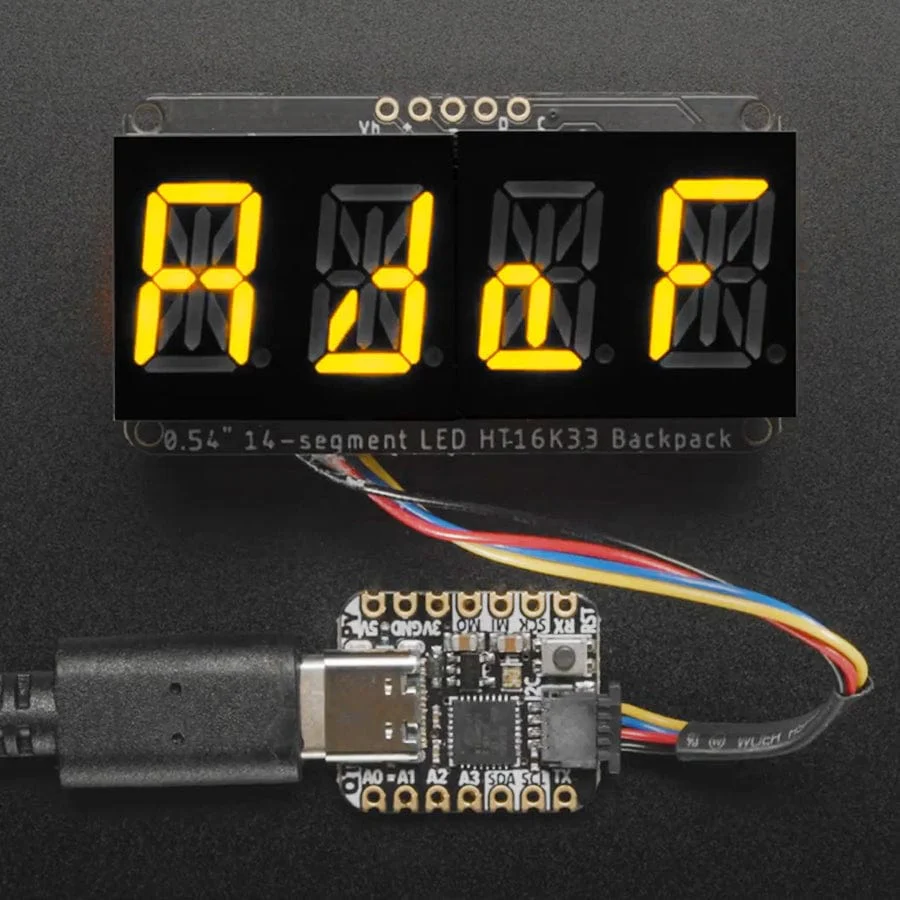 Quad Alphanumeric Display - Yellow 0.54" Digits w/ I2C Backpack - STEMMA QT / Qwiic
