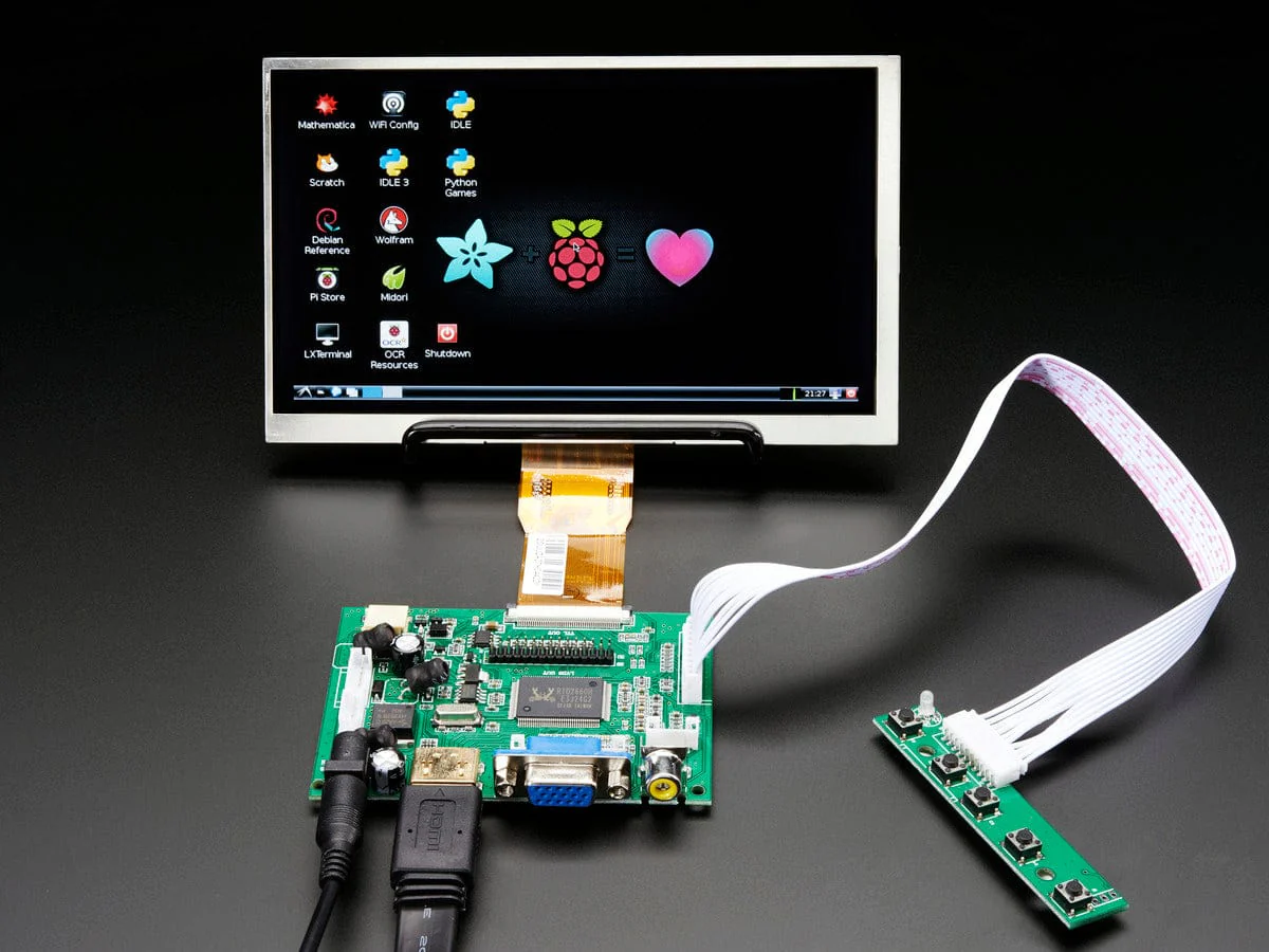 HDMI 4 Pi: 7" Display no Touchscreen 1024x600- HDMI/VGA/NTSC/PAL [Discontinued]