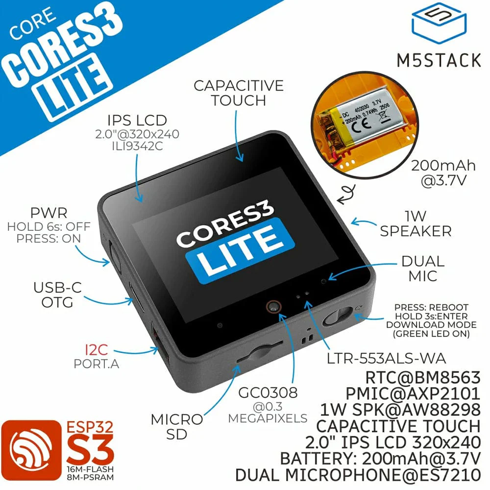 M5Stack CoreS3 Lite ESP32S3 IoT Dev Kit - Image 2
