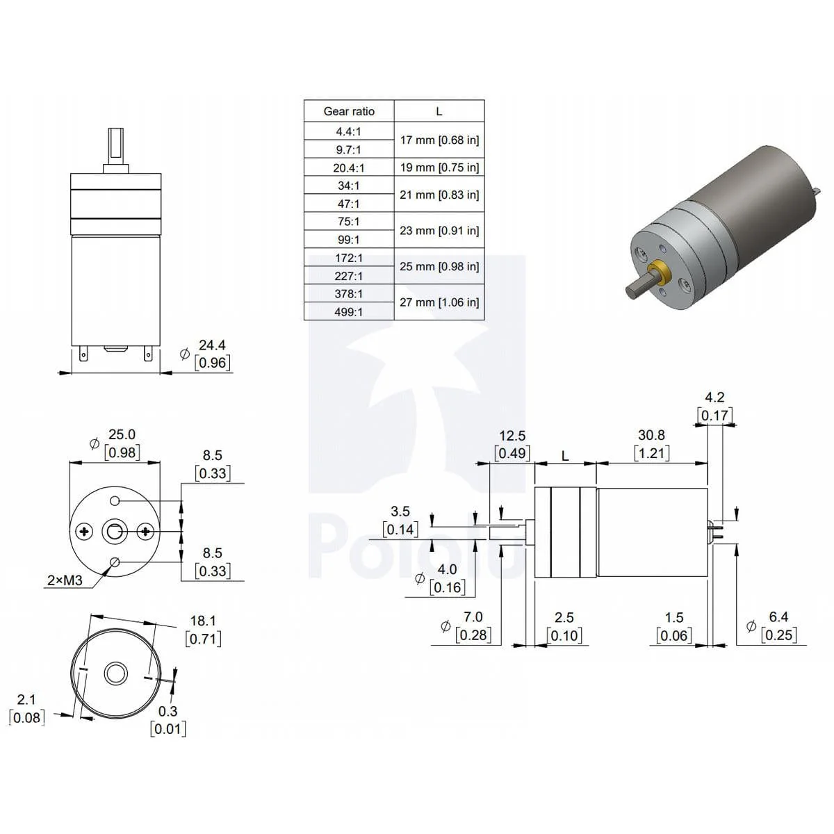 Pololu 12V High-Power 99:1 25D Metal Gearmotor - Image 4