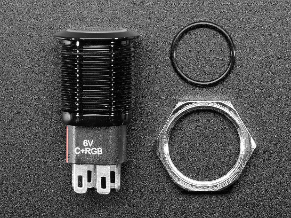 Rugged Metal Pushbutton with Black Finish - 16mm 6V RGB Latching (16mm Black Latching)