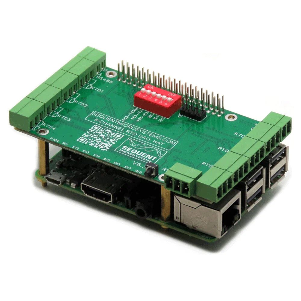 RTD Data Acquisition 8-Layer Stackable HAT for Raspberry Pi [Discontinued]