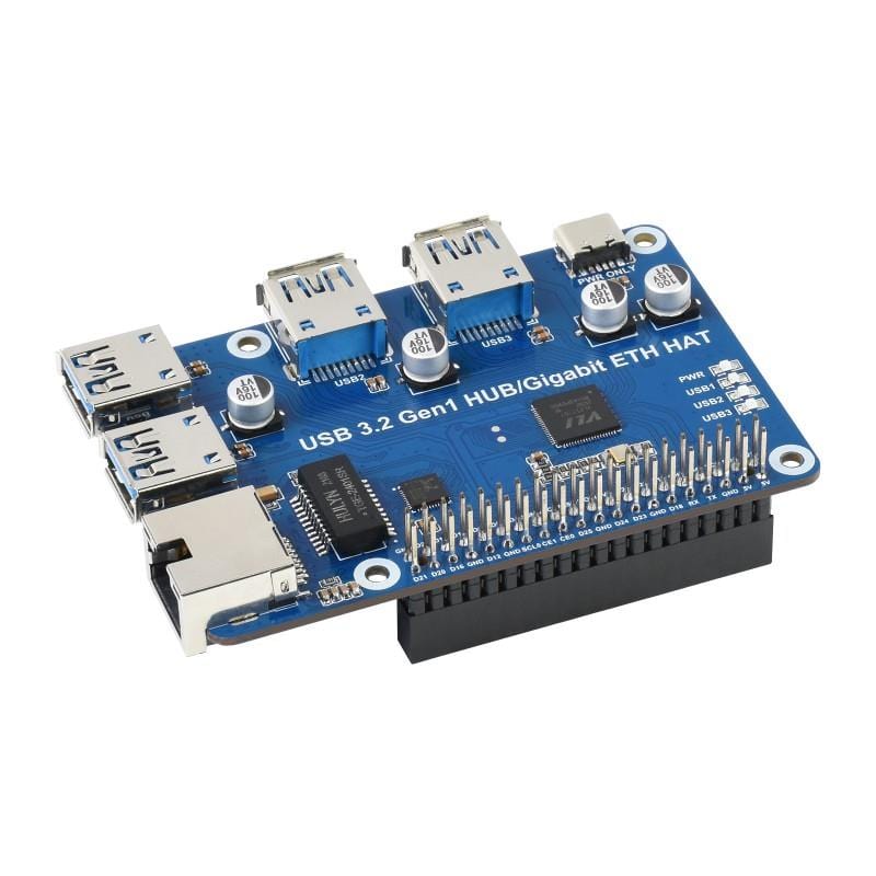 USB 3.2 Hub & Gigabit Ethernet HAT for Raspberry Pi